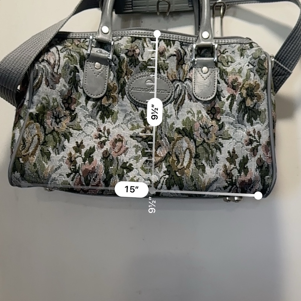 Gray Floral Satchel with Structured Design